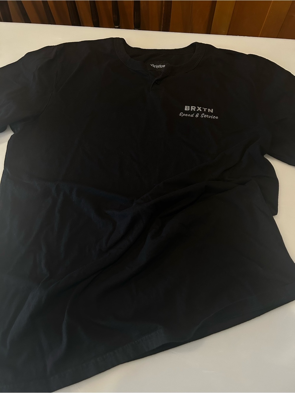 Brixton Woodburn Henley Black T-shirt Size L